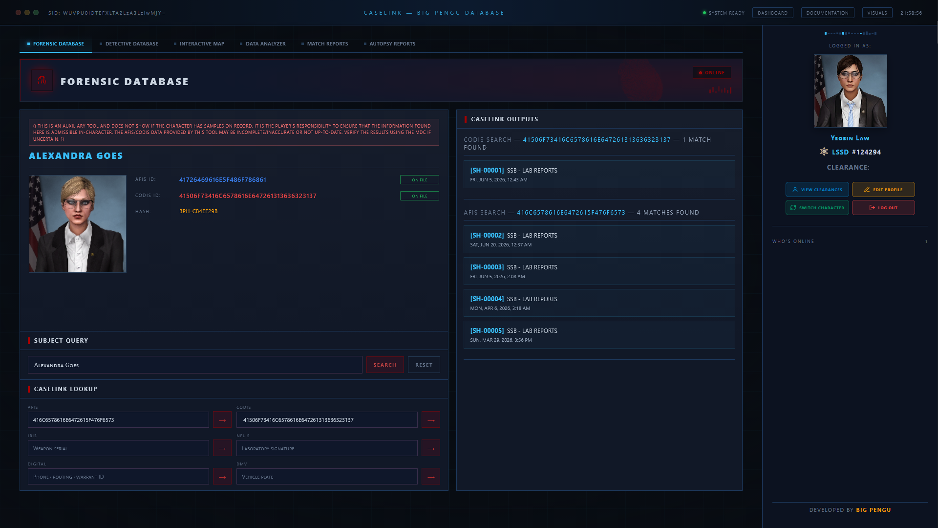 Forensic Database
